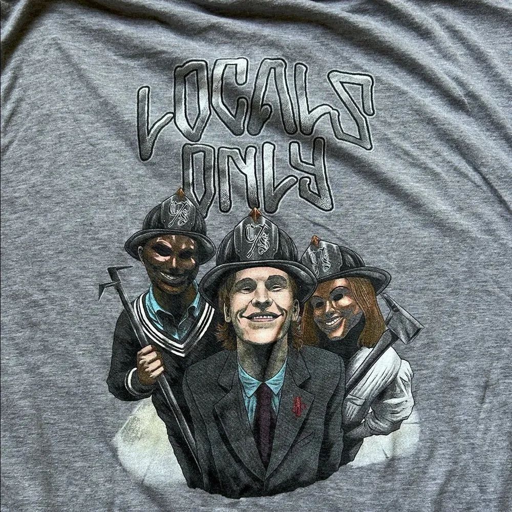 Gray 'Locals Only' Graphic Tee with Firefighter Characters